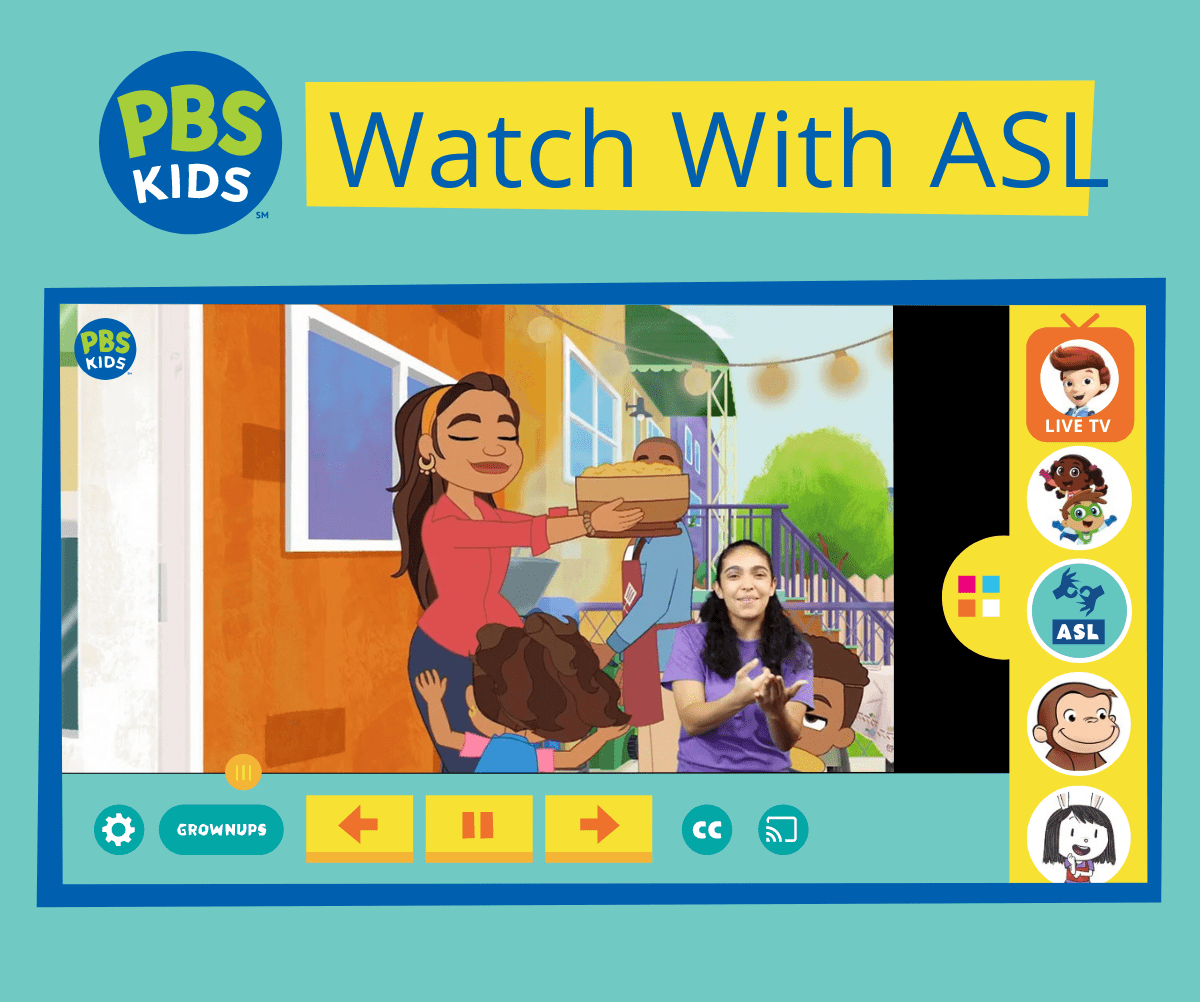 PBS KIDS Watch with ASL with picture of PBS KIDS website & app