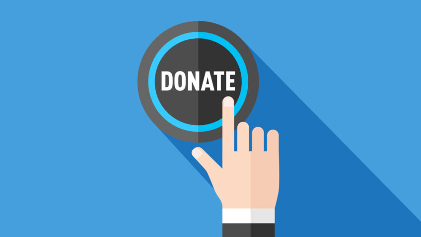 A "Donate button" with a hand clicking on it