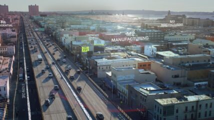 Aerial shot of Brooklyn NY near Industry City