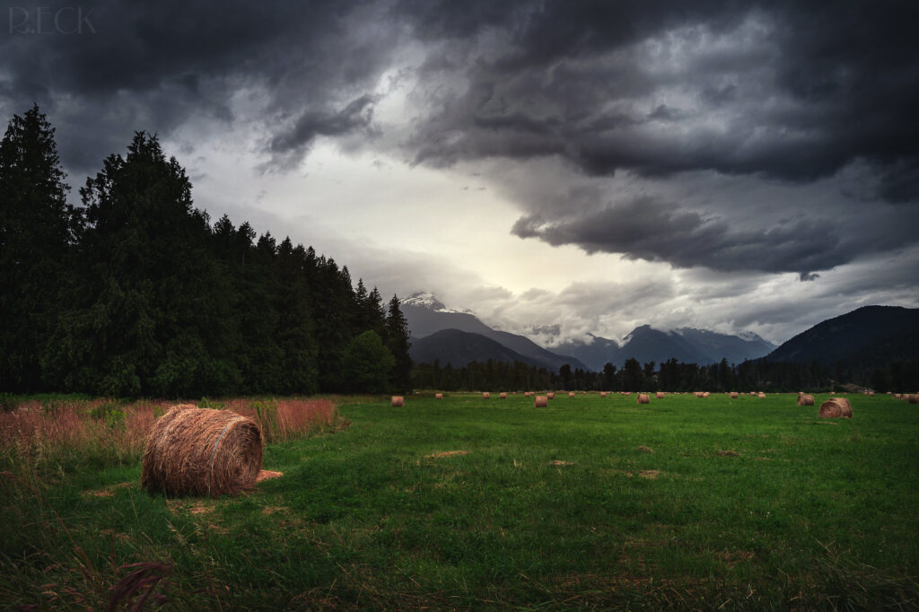 A cloudy day in a field in Pemberton British Columbia.