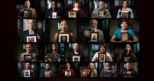 American Veteran Keep It Close [Picture 20 veterans today holding portraits of themselves in military uniforms]