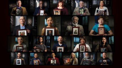 American Veteran Keep It Close [Picture 20 veterans today holding portraits of themselves in military uniforms]