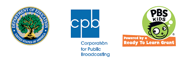 Logos for US Department of Education, The Corporation for Public Broadcasting, PBS KIDS Ready to Learn Grant