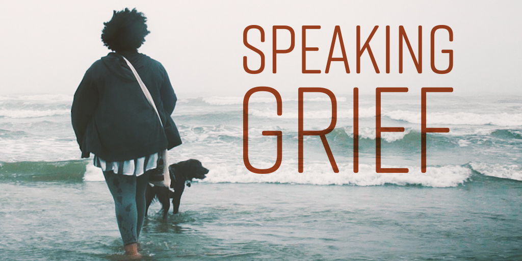 Speaking Grief Photo of young person and dog walking down the beach