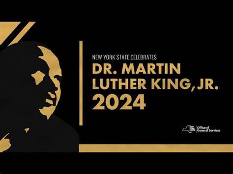 An illustration of Dr. Martin Luther King with copy that reads Dr. Martin Luther King, Jr. 2024 in gold type in a Black background