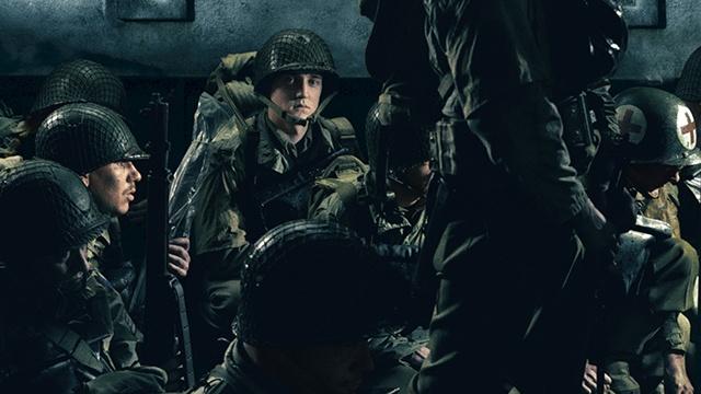 Soldiers in a group in the dark