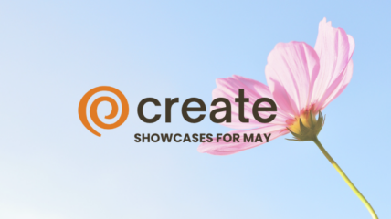 A pink flower with the CREATE logo and copy that reads: Showcases for May
