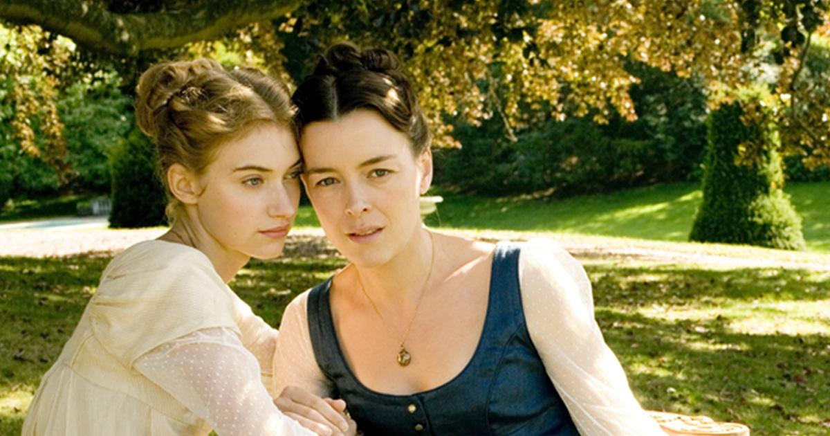 Actress Olivia Williams and Imogen Poots in period clothes playing aunt and neice