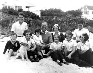 A Black and white photo of the Kennedy family at the Kenney Compound, 1931