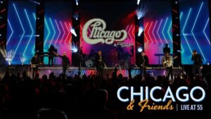 Stage with a big sign that says Chicago