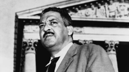 Thurgood Marshall in front of the Supreme Court