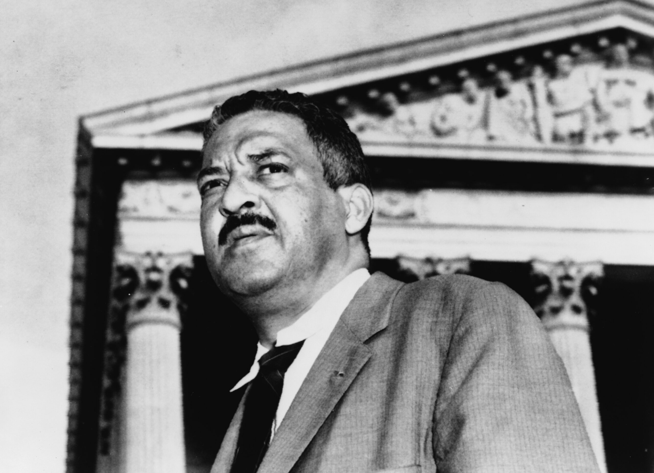 Thurgood Marshall in front of the Supreme Court