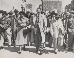 Thurgood Marshall leaves Federal Court in Birmingham, Alabama, on February 29, 1956.