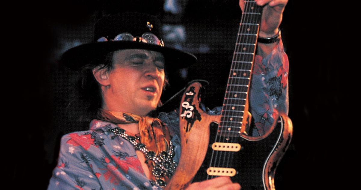 Stevie Ray Vaughan on stage performing