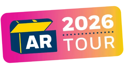 A trunk with the letters AR on them opening up. To the right reads 2026 TOUR