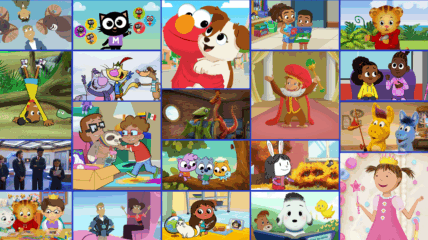 A montage of PBS KIDS characters including Elmo. Rosie Rules, the Wombats and more
