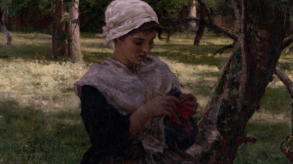 Painting of a colonial women outdoors in the woods
