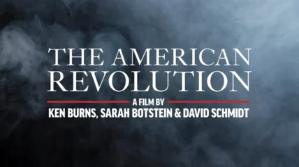 Smoky gray background with white type that reads: The American Revolution