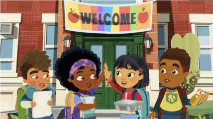 4 Friends Stand Outside Their New School on the First Day