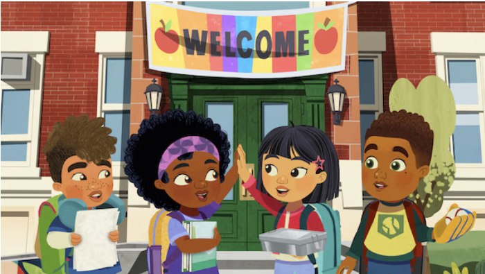 4 Friends Stand Outside Their New School on the First Day