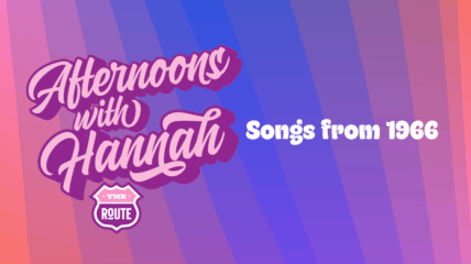 Afternoons with Hannah Maeir logo with a purple and pink stripped background and copy in white text that reads Songs from 1966