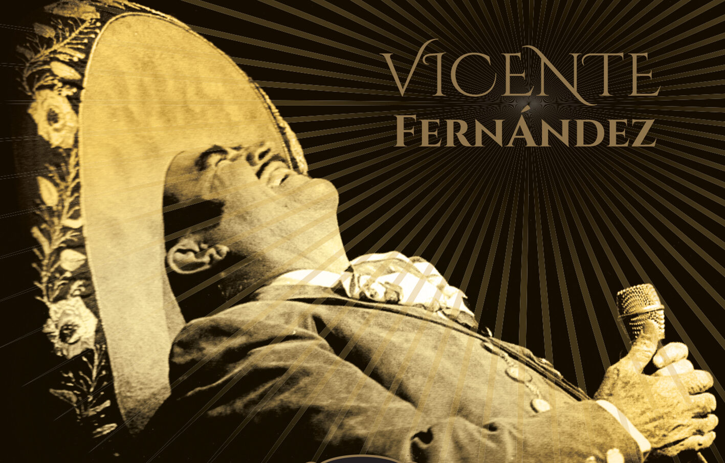 Vicente Fernandez stands holding a microphone